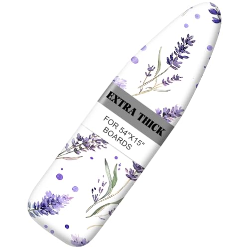 Ironing Board Cover 15"x54"，Standard Ironing Board Replacement Cover，Easy Fit - color: White and Purple, size: 15"x54"