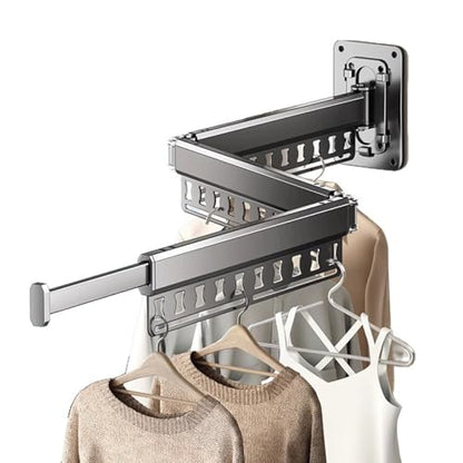 Clothes Drying Rack Wall-Mounted, 3-Fold Retractable Clothes Hanger with Windproof Holes & Detachable Design, Sturdy Foldable Laundry Rack for Balcony, Bathroom Use (Gunmetal Gray) - color: Gunmetal Gray