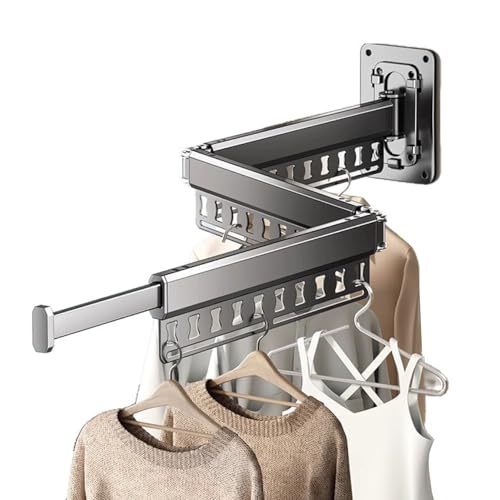 Clothes Drying Rack Wall-Mounted, 3-Fold Retractable Clothes Hanger with Windproof Holes & Detachable Design, Sturdy Foldable Laundry Rack for Balcony, Bathroom Use (Gunmetal Gray) - color: Gunmetal Gray