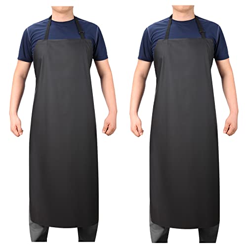 2 Pack Waterproof Rubber Dishwasher Adjustable Apron Butcher Work Apron - color: Black(no Pocket)-2pack