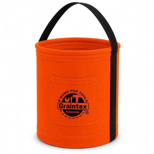 Graintex Canvas Utility Bucket 12"x15", Round Tool Bucket, Reinforced Base & Carry Handle, Ripstop Canvas, Multi-Purpose Bag for Jobsite, Gardening, Home Use, Ideal for Tool Storage Solutions - color: Orange