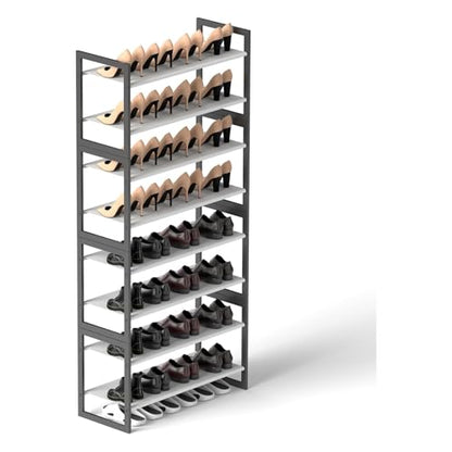 8-Tier Tall Shoe Rack, Stackable Zero-Wobble Metal Frame with Screw-Fastened Joints, 11.8" Deep Heel-Friendly Non-Woven Shelves, Space-Saving Shoe Tower for Closet Entryway Bedroom - size: 8-Tier