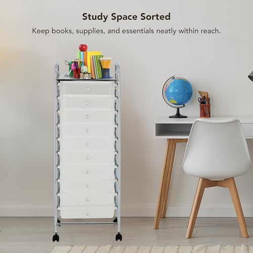 10 Drawer Rolling Storage Cart with Wheels, Slim Utility Organizer, White - color: WHITE