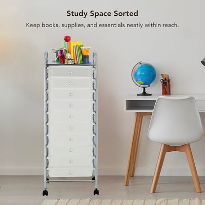 10 Drawer Rolling Storage Cart with Wheels, Slim Utility Organizer, White - color: WHITE