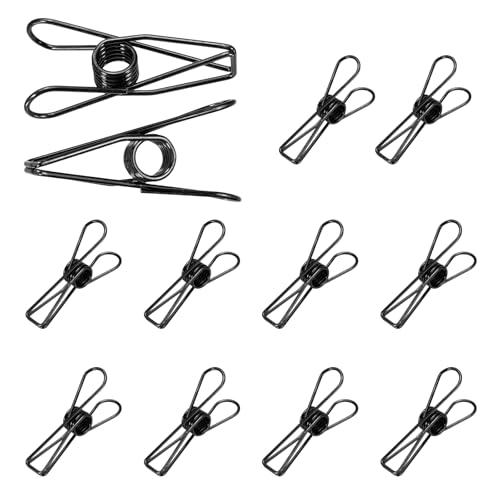 uxcell 12Pcs Clothes Pins for Hanging, 2.2" Metal Clothing Clips Heavy Duty Laundry Spring Pegs, Clothesline Clip Paper Holder Sealer for Holding Clothes, Paper, Food Packages, Black - color: Black, size: 2.2"