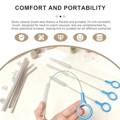 Straw Cleaner Brush Set Include 2 Size(12+10 Inch),Straw Brush Cleaner with 3mm Thick 304 Steel Wire,Straw Cleaning Brush for Baby Bottle,Stanley Straw Cleaner Brush for 20/30/40oz Stanley Cups.