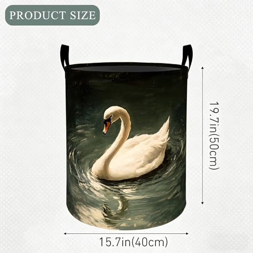 Elegant Swan Laundry Basket Hamper, Organizer Bins Gifts for Women Kids, White Nature Bird Foldable Waterproof Clothes Hamper Handles Storage Bucket for Bedroom Bathroom Room Decor 19.7"x15.7" - color: Swan