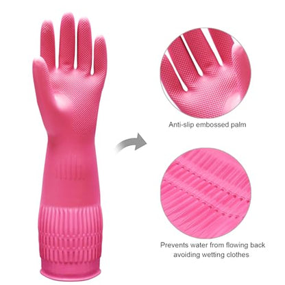 Bamllum 3 Pairs of Rubber Dishwashing Gloves for Kitchen and Household Cleaning – Long Cuff 15", Reusable, Flexible Long-lasting and Non-Slip (Red+Yellow+Green, X-Large) (Pack of 2) - size: XL(Best for Large Hands) (Pack of 2)