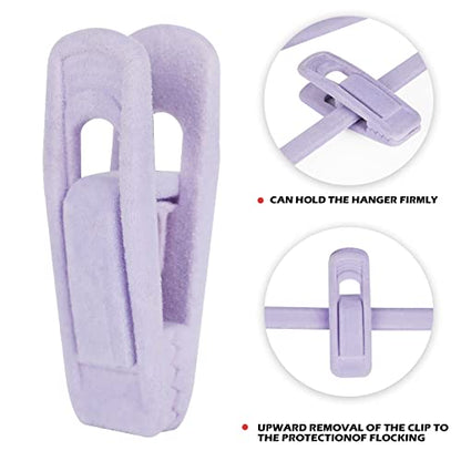 Tinfol Velvet Hanger Clips, 50Pcs Light Purple Strong Finger Flocked Clips, Large Opening Clip, Pants Velvet Clip for Thin Clothes Hangers - color: Light Purple, size: 50PC