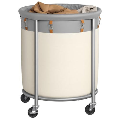 SONGMICS Laundry Basket with Wheels, 190 L, Steel Frame, Removable Bag - color: Dove Gray + Cream White, size: 190 L (1-Section)