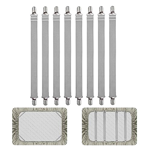 8Pcs Adjustable Bed Sheet Straps Clips, Elastic Mattress Sheet Fasteners Holder and Suspenders, Grippers to Hold Sheet, Mattress, Sofa, Couch, Table Cloth, Ironing Board Cover(Grey) - color: 8pcs Grey