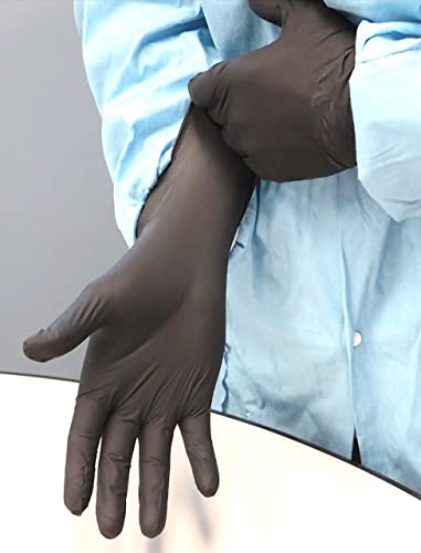 SHOWA 6112PF Sustainable EBT Latex-Free Nitrile Disposable Single Use Safety Gloves, 4 Mil, 9.5" Length, Black, Large, (1 Box/100 Gloves) - color: Black, size: Large