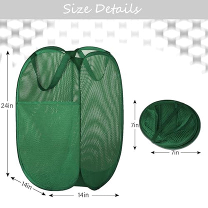 BATTOO Deluxe Strong Mesh Pop up Laundry Hamper Basket with Side Pocket for Laundry Room, Bathroom, Kids Room, College Dorm or Travel Green - color: Green