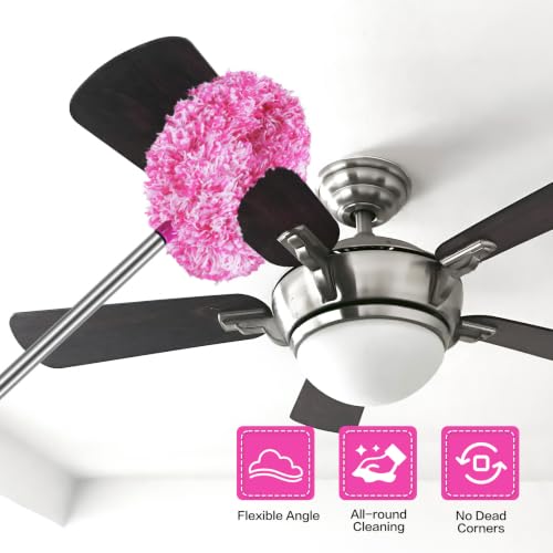 Ceiling Fan Cleaner Duster Reusable Microfiber Ceiling Fan Blade Cleaner Removable Duster with Extension Pole Adjusts 13 to 49.7 Inch for Cleaning Walls Furniture Door Window Top (Rosy White) - color: Rosy White
