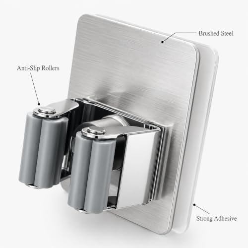 3-Pcs Silver Wall Mounted Storage Racks: No-Drill Broom and Mop Holder for 1.5-2.8cm Diameter Poles, Heavy Duty Stainless Steel Garden Tool Organizer