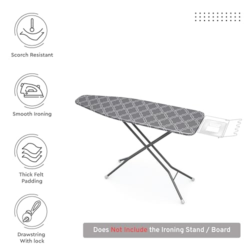 Encasa XO Ironing Board Cover and Pad 42"x14" Medium, Thick Felt - color: Grey Tiles, size: Medium (42"x14")