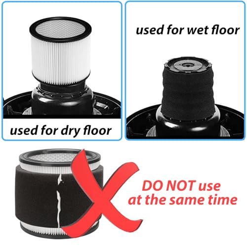 Replacement Filter Compatible with Shop-Vac 90350 90304 90333 Replacement fits most Wet/Dry Vacuum 5 Gallon and above, 2 pcs 90304 filters with caps and 4pcs 90585 foam filters - color: White 6pcs