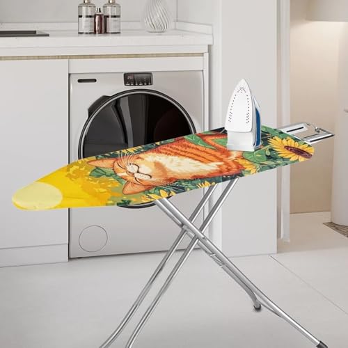 Ironing Board Cover, Cat Sunflower 15x54 Inch Standard Ironing Board Cover with Elastic Edge and Hook and Loop Fasteners Scorch and Stain Resistant - color: Cat Sunflower Design