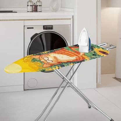 Ironing Board Cover, Cat Sunflower 15x54 Inch Standard Ironing Board Cover with Elastic Edge and Hook and Loop Fasteners Scorch and Stain Resistant - color: Cat Sunflower Design