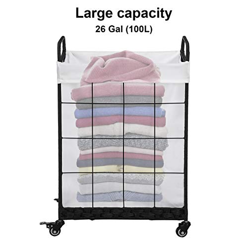 100L Laundry Hamper with Wheels, Heavy-Duty Laundry Basket