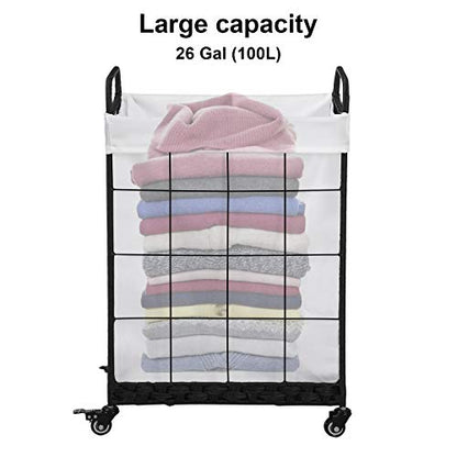 100L Laundry Hamper with Wheels, Heavy-Duty Laundry Basket