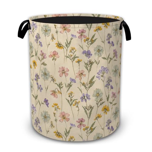 Vintage Pastel Wildflower Collapsible Laundry Hamper for Bedroom, Freestanding Oxford Clothes Basket, Large Foldable Storage Bin with Easy-Carry Handles for Bathroom Dorm Laundry Room - color: Vintage Pastel Wildflower