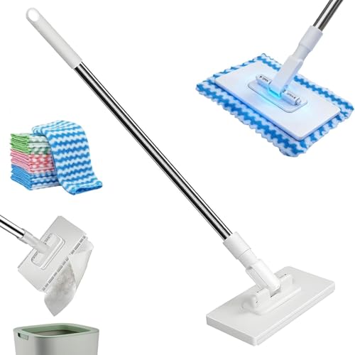 Wall Cleaner Mop for Hard-to-Reach Areas | Zero-Touch Cloth Changing | 39" Extendable Handle 360° Swivel Head Multi-Surface Dust Mop for Bathroom Wall Floor Gap Cleaning (1 mini mop+5 Cloths) - size: 1 mini mop+5 cloths