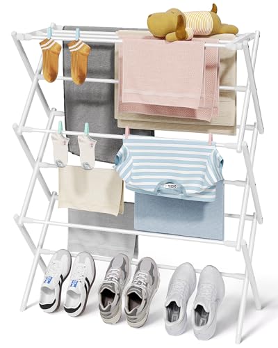 Sakugi Foldable 3-Tier Clothes Drying Rack 37.4" H with Non-Slip Feet - color: White, size: 3 Tier Standard