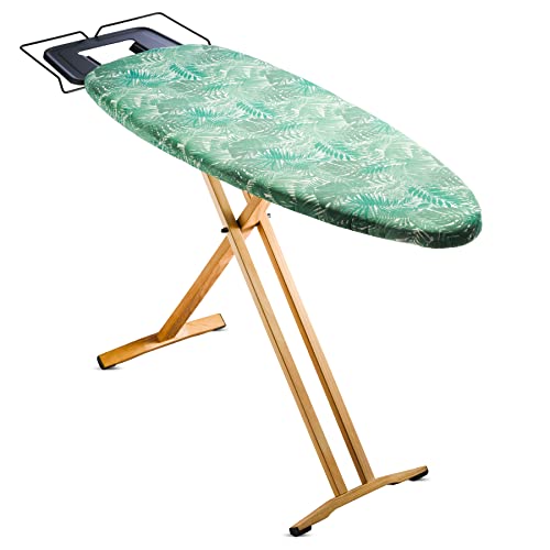 Bartnelli Pro Luxury Ironing Board Beech Wood Legs - Extra Wide 51x19” with Heavy Duty Steam Iron Rest, and Wheels for Easy Storage, Adjustable Height, T-Leg, Foldable, European Made - style: Luxury-Wood