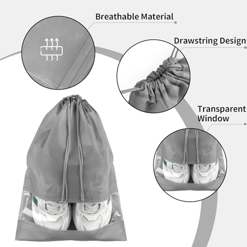 12 Pack Shoe Bags for Travel, Large Travel Shoe Bag for Packing with Window - color: Grey