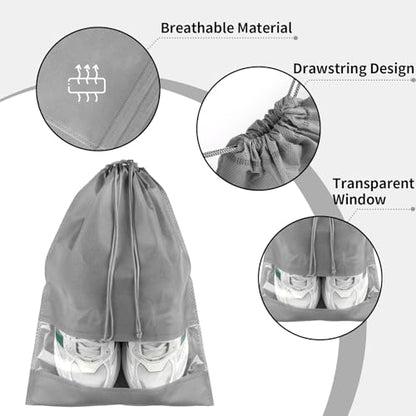 12 Pack Shoe Bags for Travel, Large Travel Shoe Bag for Packing with Window - color: Grey