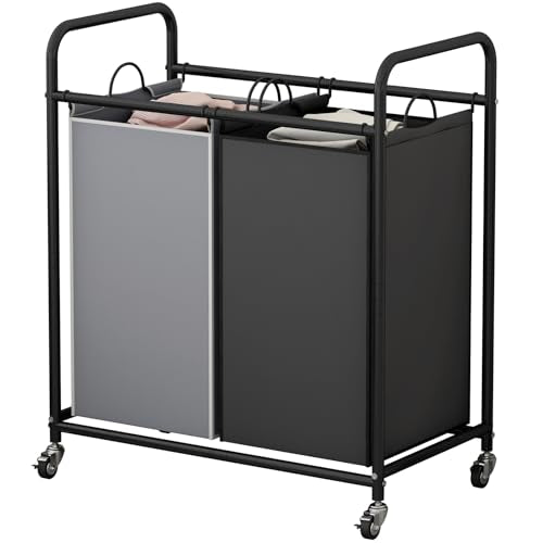SUOERNUO Laundry Hamper with Lockable Wheels and 2 Removable Bags - color: Black+Grey
