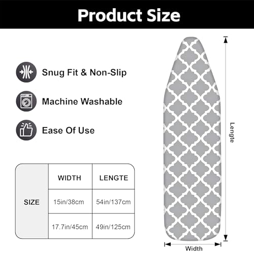 BVBOX Ironing Board Cover, Standard Size Iron Board Covers with Heavy Duty Adjustable Elastic Edges, Heatproof Ironing Board Covers for Smooth Ironing - color: Modern Botanical Leaves