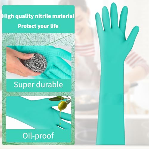 Long Cuff Anti-Slip Green Clean Nitrile Gloves 18inch Reusable - size: Small