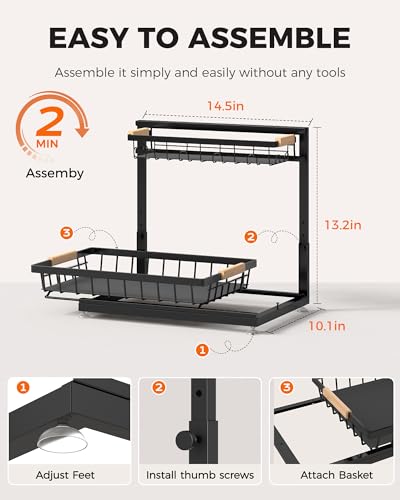 Sevenblue 3-Pack 2-Tier Height Adjustable Under Sink Organizer, Black - color: Black