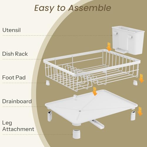 SNTD Dish Drying Rack for Small Kitchen Counter, 11" W x 15" L, White - color: White, size: 11" W x 15" L