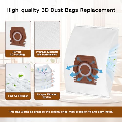 12 Pack Dust Bags Compatible with Miele Pure Air CO 3D Vacuum Cleaners Bag - size: Air CO-M1 Series Bags 12 Pack
