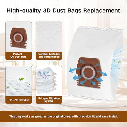 12 Pack Dust Bags Compatible with Miele Pure Air CO 3D Vacuum Cleaners Bag - size: Air CO-M1 Series Bags 12 Pack