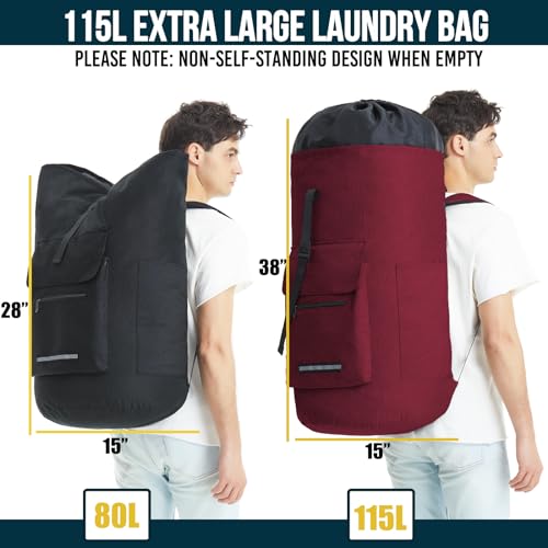 Laundry Bag With 4 Pockets，Laundry Bag With Shoulder Straps，Sturdy Laundry Backpack Heavy Duty，Large Clothes Hamper Bags 115L，College Laundromat Backpack For Dorm Room，Travel Laundry Bags XXL - color: Red