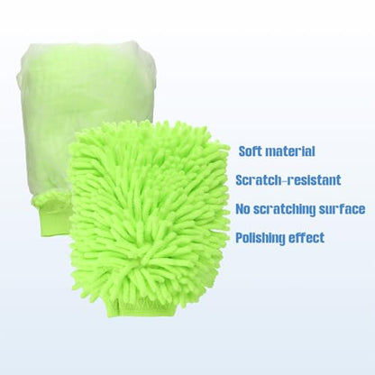 HARFINGTON 2pcs Chenille Microfiber Car Wash Mitts 10" x 7.5" Scratch Free Wash Gloves Absorbent Double Sided Plush Cleaning Drying Mitts for Car Washing Home Clean Lime Green - color: Lime Green