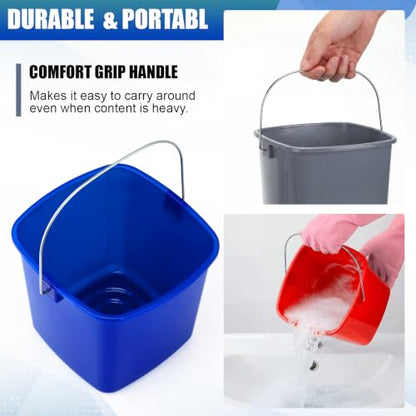 Zhehao 6 Pcs 3 Quart Small Sanitizer Cleaning Bucket, Red,Dark Blue,Gray - color: Red,dark Blue,gray
