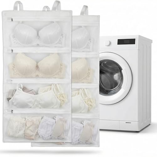 2 Pack Bra Laundry Bags for Washing Machine Bra Bags for Laundry 4-in-1 Mesh Bag for Washing, Drying, Storage and Dust Protection(D–F Cup Capacity)