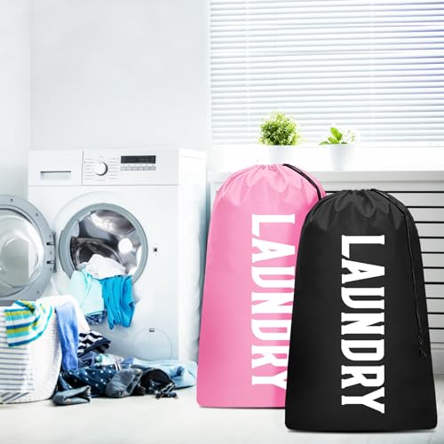 2 Pack XL Travel Laundry Bag, Machine Washable Dirty Clothes Organizer, Large Enough to Hold 4 Loads of Laundry, Easy Fit a Laundry Hamper (Black + Pink) - color: Black + Pink