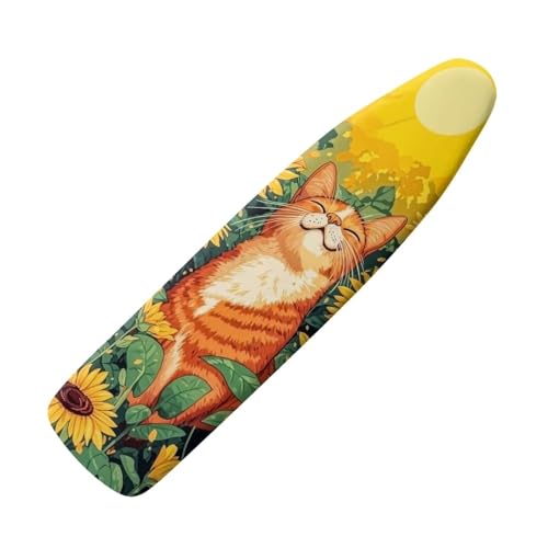 Ironing Board Cover, Cat Sunflower 15x54 Inch Standard Ironing Board Cover with Elastic Edge and Hook and Loop Fasteners Scorch and Stain Resistant - color: Cat Sunflower Design