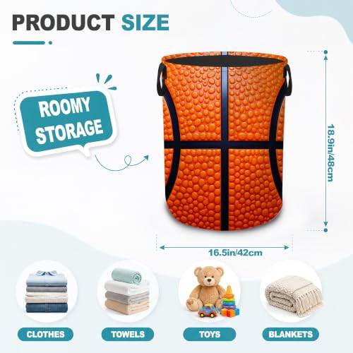 Laundry Hamper,Basketball Sports Collapsible Laundry Basket with Handles,Orange Texture Waterproof Oxford Cloth Clothes Organizer for Bedroom Bathroom Dorm Nursery,16 x 20 Inch - color: Basketball Sports,Orange Texture
