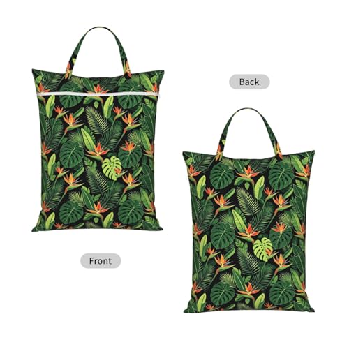 Tropical Gold Palm Leaves And Flowers Travel Laundry Bags Cloth Diaper Wet Bags Handle Washable Dirty Clothes Bags Wet Dry Bag Suitcase Gym Swimming Pool College Dorm Wet Bag - color: 1 PC12, size: One Size