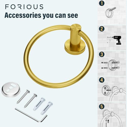 FORIOUS Towel Ring, SUS304 Stainless Steel Hand Towel Holder, Brushed Gold - color: Dark Gold