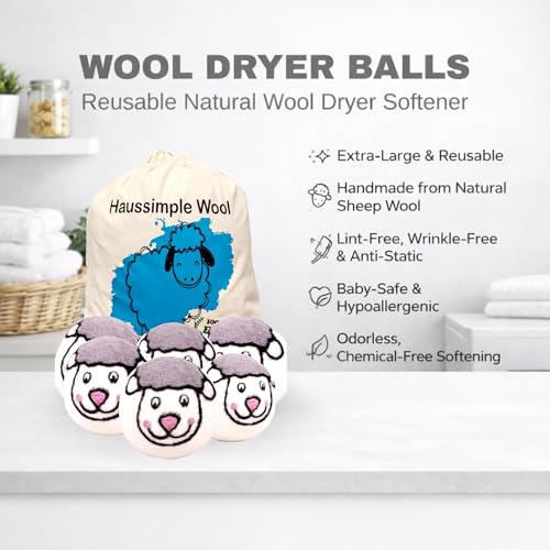 Wool Dryer Balls 6-Pack 100% Natural New Zealand Wool, Handmade in Nepal Reusable Laundry Balls, Faster Drying, Softer Clothes, Anti-Static, Dryer Sheets Alternative (Sheep) - color: Sheep