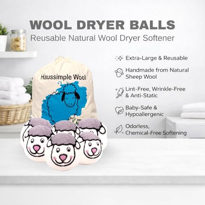 Wool Dryer Balls 6-Pack 100% Natural New Zealand Wool, Handmade in Nepal Reusable Laundry Balls, Faster Drying, Softer Clothes, Anti-Static, Dryer Sheets Alternative (Sheep) - color: Sheep
