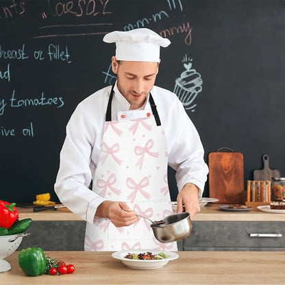 Cooking Aprons for Men and Women,Adjustable Bib Chef Apron with 2 Pockets, Soft and Durability Kitchen Apron - color: Cute Pink Bow Heart